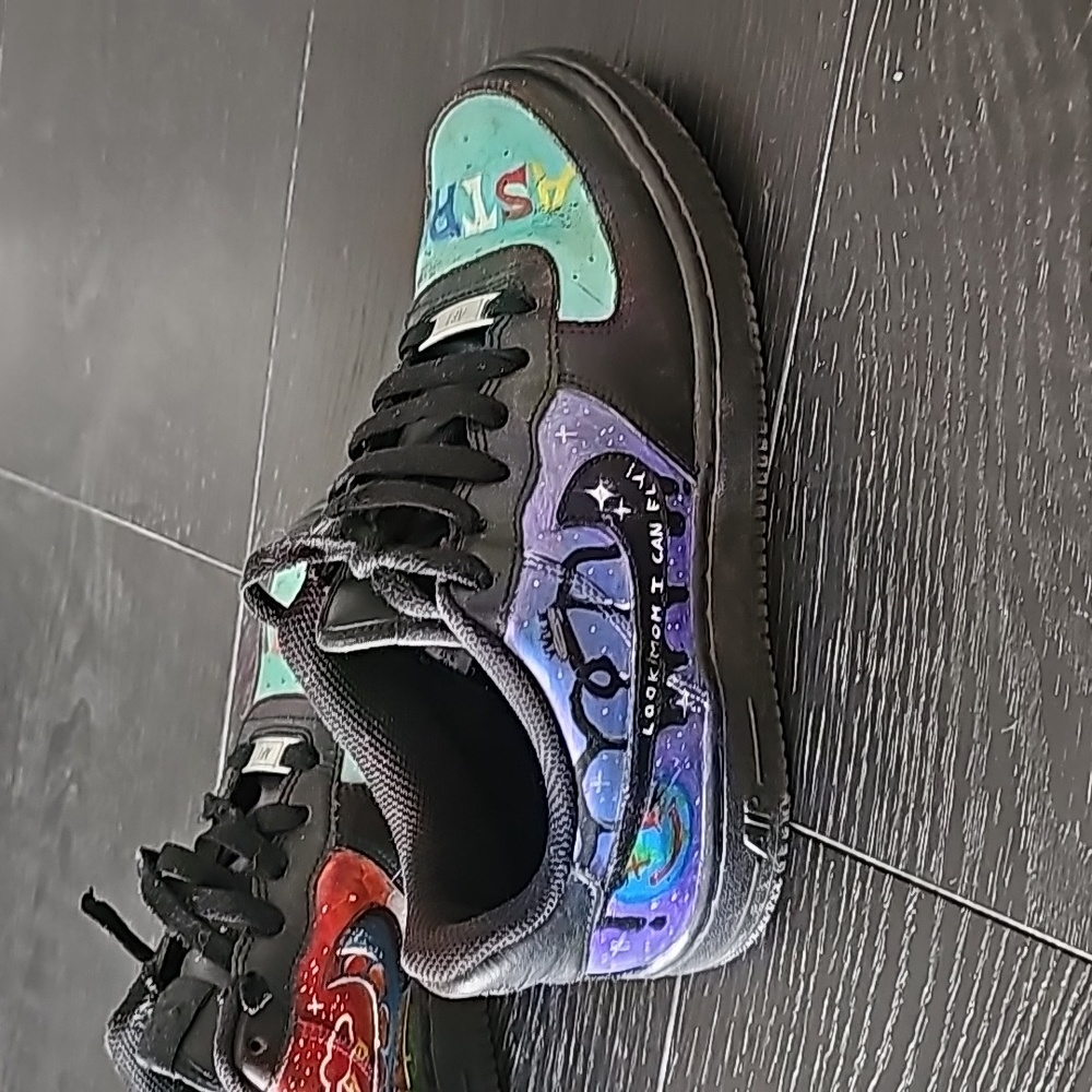 ✨️Custom Made✨ Nike Air Force 1 Travis Scott Astro World 5.5 Y Black Multi color - Picture 2 of 10